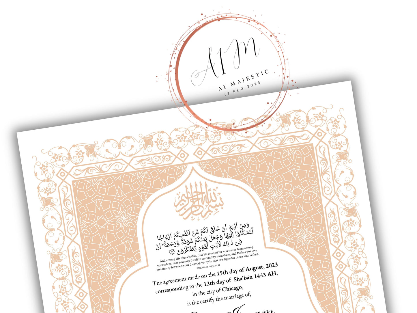 Nikkah Contract Template,Printable Nikkah Contract,Editable Nikkahnama, Muslim Wedding Certificate,Digital Download,Islamic Marriage. NN189