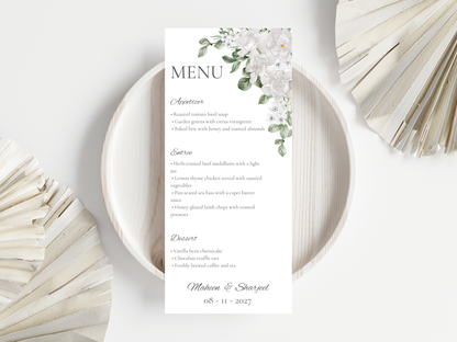 Wedding Menu | Editable Printable Table Place Card. WI205