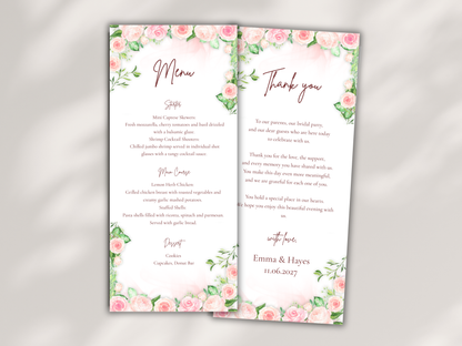 Floral Wedding Menu Template, Thank You Card. WI196