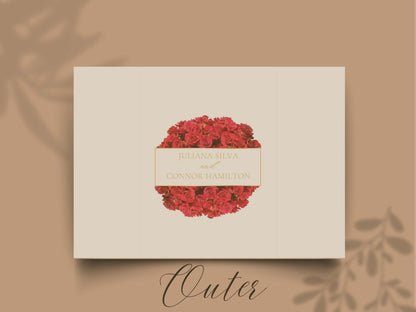 Elegant Red Rose Gatefold Wedding Invitation | Romantic Floral Wedding Card | Printable Invitation Suite | Red Wedding Timeline | WI140
