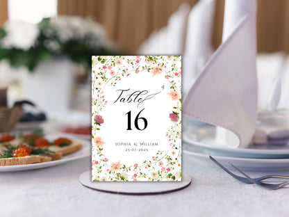 Wedding Table Numbers Template, Wedding Table Numbers, Pink Flower, Floral Wreath, Printable Table Numbers, Wedding Seating Chart. TS4