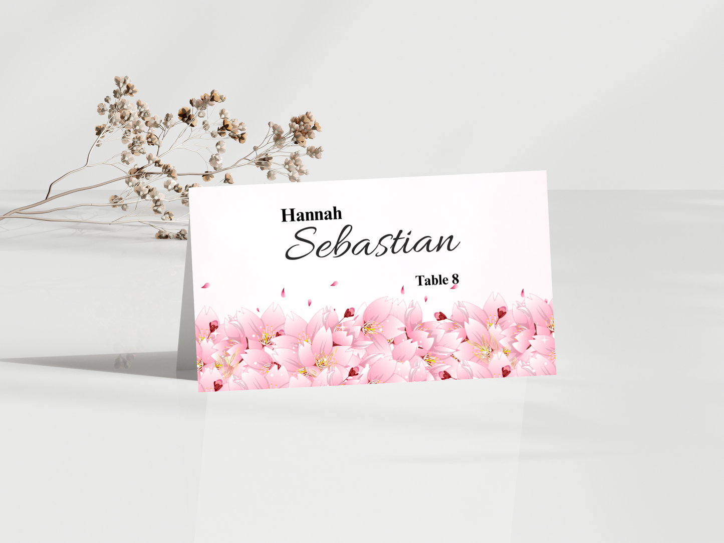 Cherry Blossom Wedding Menu, Table, Thank you, Editable Cards MTC420