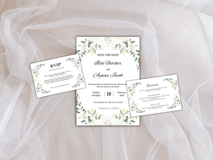 Wedding Invitation Set, RSVP, Wedding Invitation, Details, Editable, Template, WI247