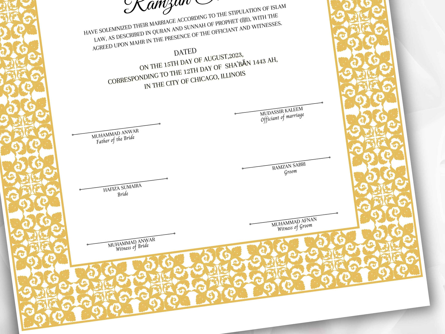 Printable Nikkah Contract Template | Islamic Marriage | PDF Muslim Marriage Contract | Authentic Islamic Wedding Sign Agreement. NN117