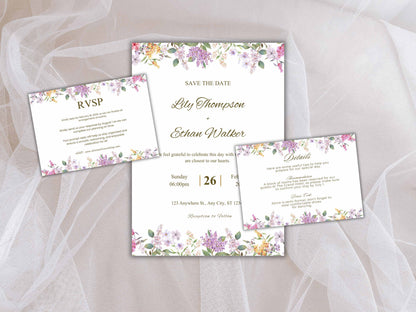 Wedding Invitation Bundle, RSVP, Thank You Card, Table Card, Menu Card, Reception Card, Details Card. WI258