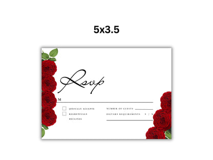 Red and White Wedding Invitation Set, Red Roses Wedding Invite, Floral Wedding, RSVP Card, Details Card, Printable Wedding Invite Suite.WT81