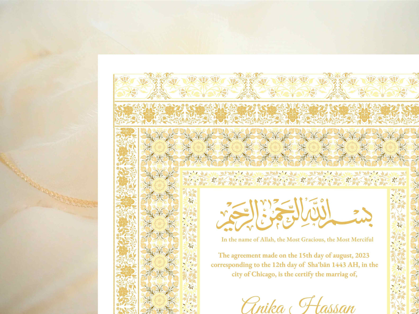Nikkah Certificate, Nikkah Islamic Marriage Certificate, Printable, Nikkah Contract, Editable, Digital Download. NN18