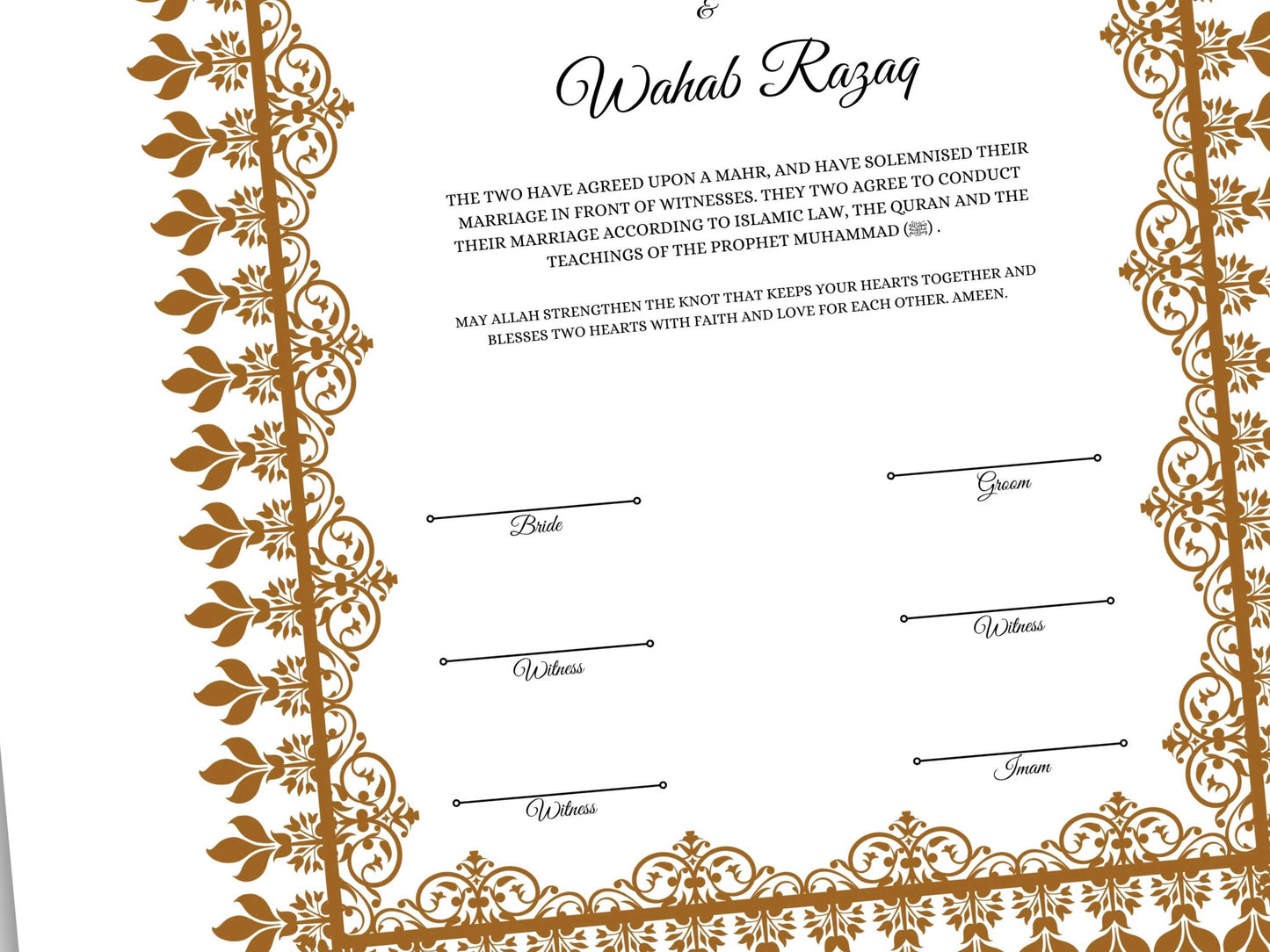 Nikkah Certificate Digital Download Personalised, A4, A3, Template, Muslim Wedding Contract, Instat Download. NN158