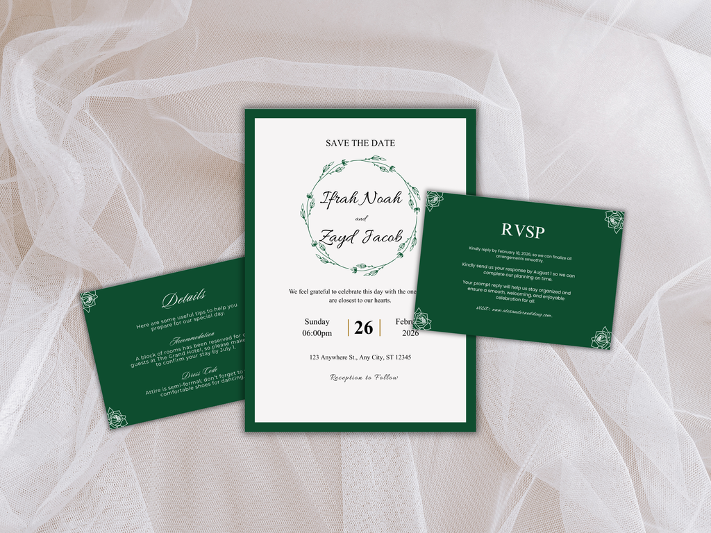 Wedding Invitation Set, RSVP, Wedding Invitation, Details, Editable, Template, WI253