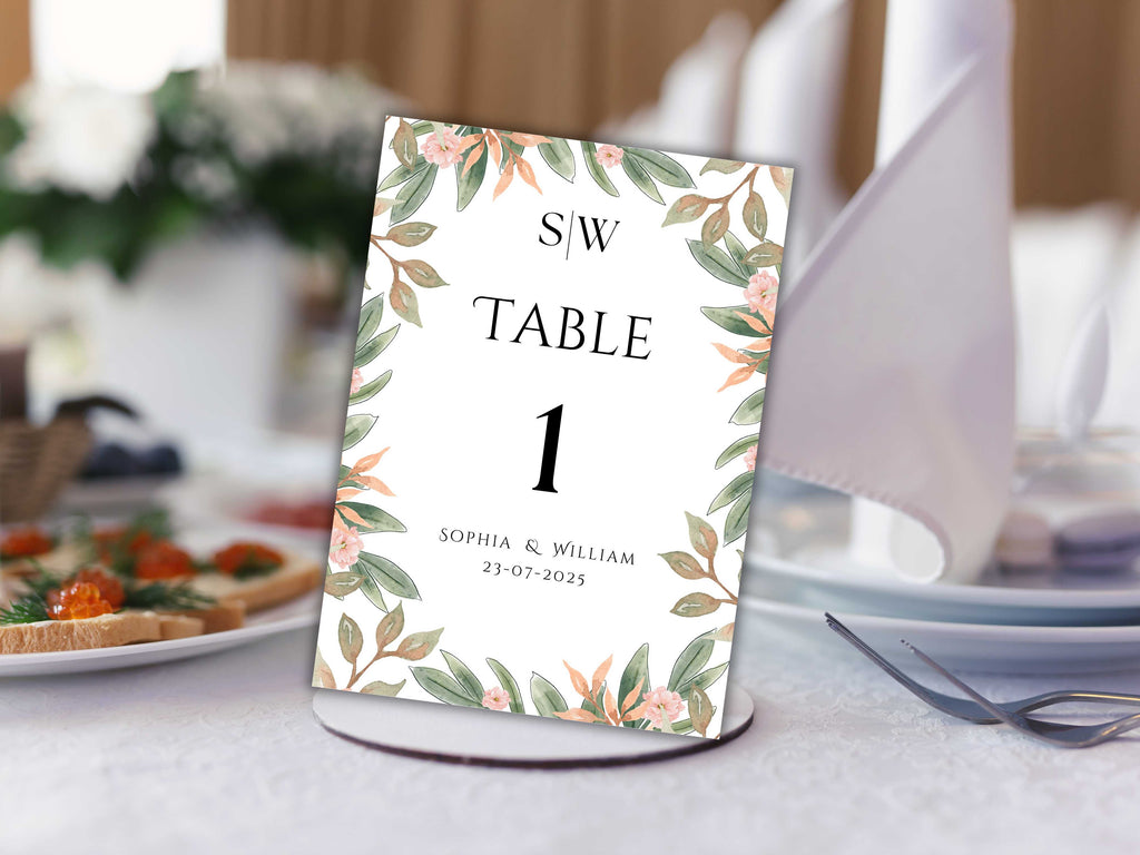 Wedding Table Numbers Template, Wedding Table Numbers, Pink Flower, Floral Wreath, Printable Table Numbers, Wedding Seating Chart. TS2