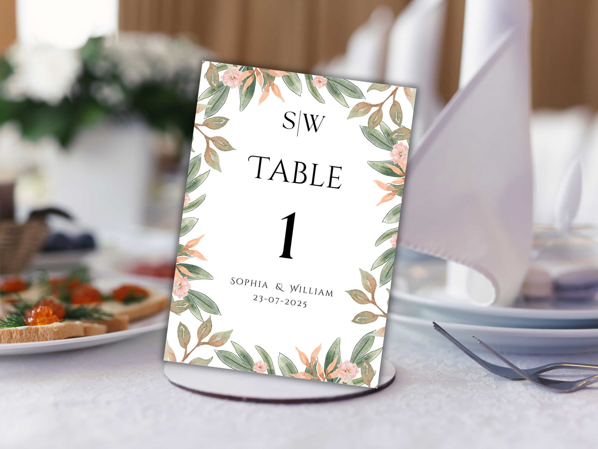 Wedding Table Numbers Template, Wedding Table Numbers, Pink Flower, Floral Wreath, Printable Table Numbers, Wedding Seating Chart. TS2