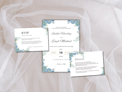Wedding Invitation Bundle, RSVP, Thank You Card, Table Card, Menu Card, Reception Card, Details Card. WI242