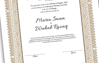 Luxury Nikkah Contract, Digital Printable Personalised Customised Nikkah Certificate, Custom Nikah Nama, Islamic Wedding Contract. NN178