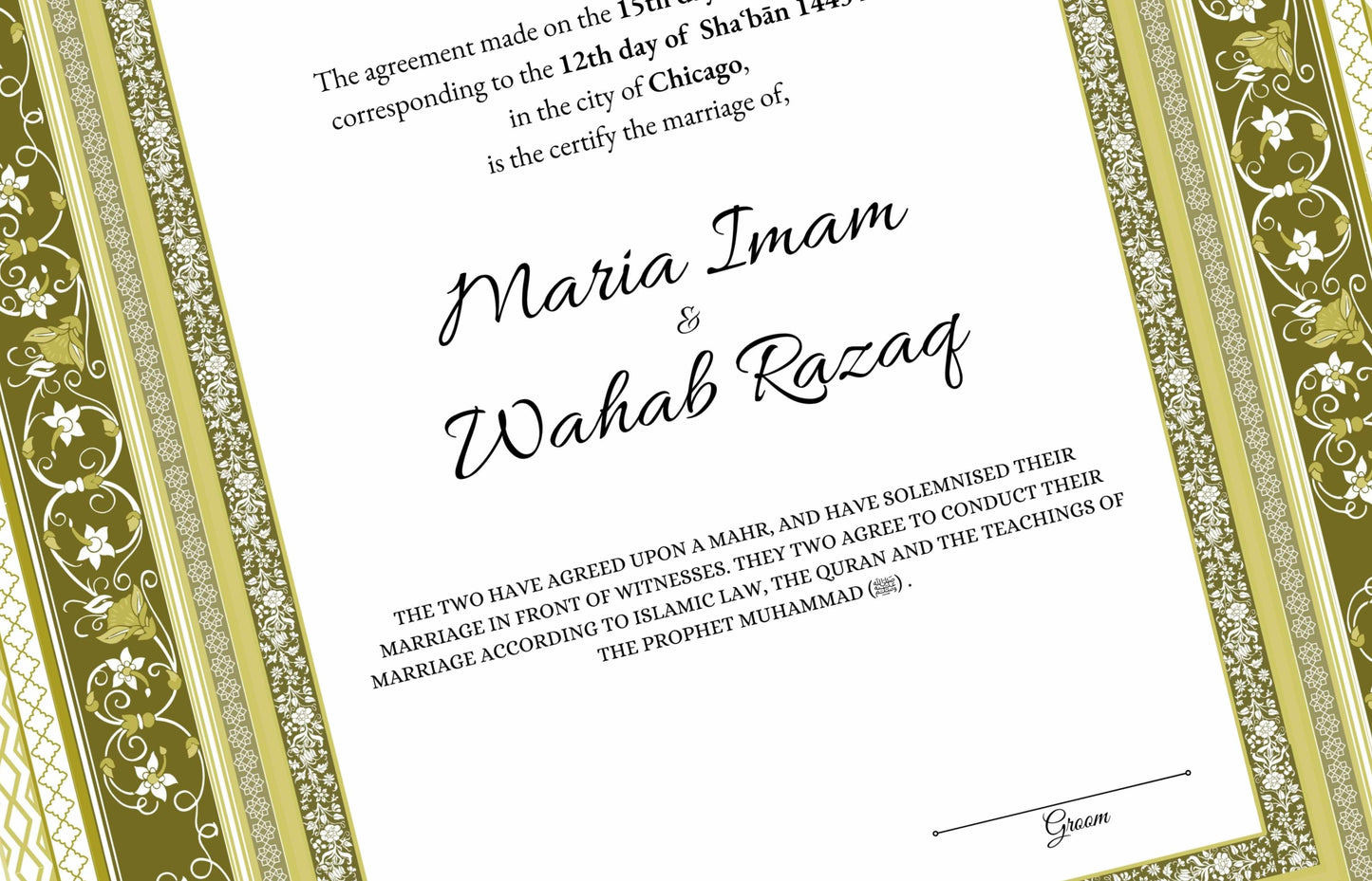 A4/A3 Nikkah Certificate, Customizable Luxury Islamic Nikkah Marriage Contract Certificate, Muslim Wedding Gift. NN177