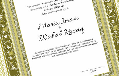 A4/A3 Nikkah Certificate, Customizable Luxury Islamic Nikkah Marriage Contract Certificate, Muslim Wedding Gift. NN177