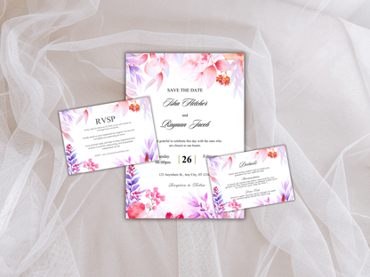 Wedding Invitation Set, RSVP, Wedding Invitation, Details, Editable, Template, WI251