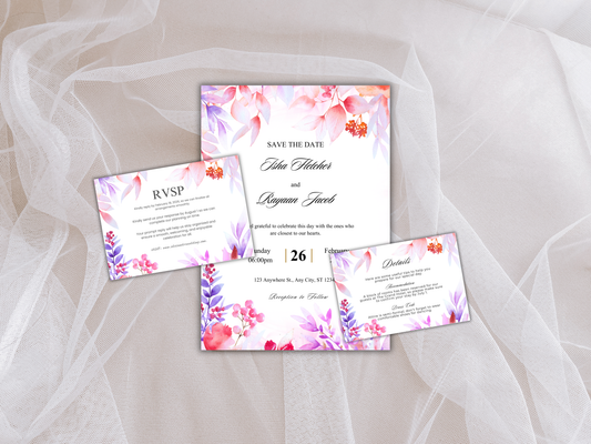 Wedding Invitation Set, RSVP, Wedding Invitation, Details, Editable, Template, WI251