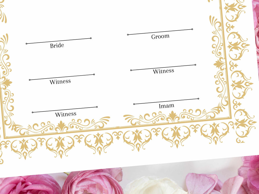 Nikkah Certificate, A4/A3 Islamic Wedding Contract Template, Nikkah Nama, Muslim Marriage, Personalised Names, Quran Verse.NN235