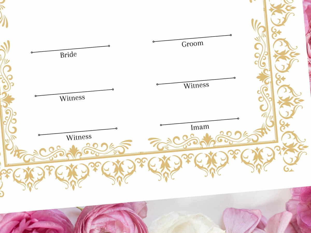 Nikkah Certificate, A4/A3 Islamic Wedding Contract Template, Nikkah Nama, Muslim Marriage, Personalised Names, Quran Verse.NN235