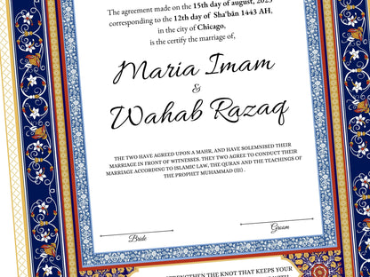 Nikkahnama | Custom Luxury Nikkah Contract | Mughal | Mughal | Inspired Luxury Nikkahnama | Nikkah Certificate in Pdf Template. NN165