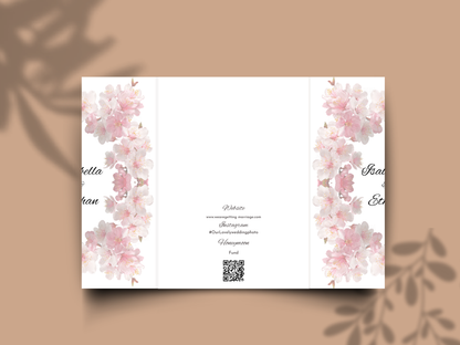Blush Floral Gatefold Wedding Invitation Template |  Cherry Blossom Wedding Suite | Printable Save The Date & Details Card. WI179