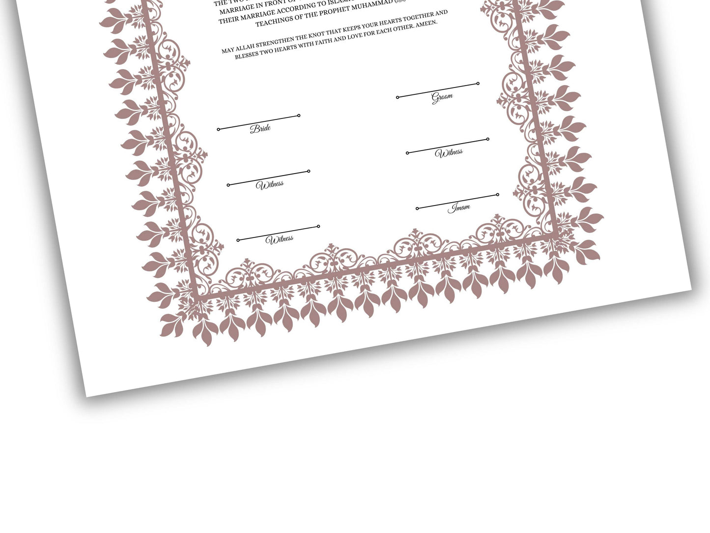 A4 / A3 Nikkah Contract Template, Islamic Wedding Certificate, Nikkahnama Digital Customized. NN159