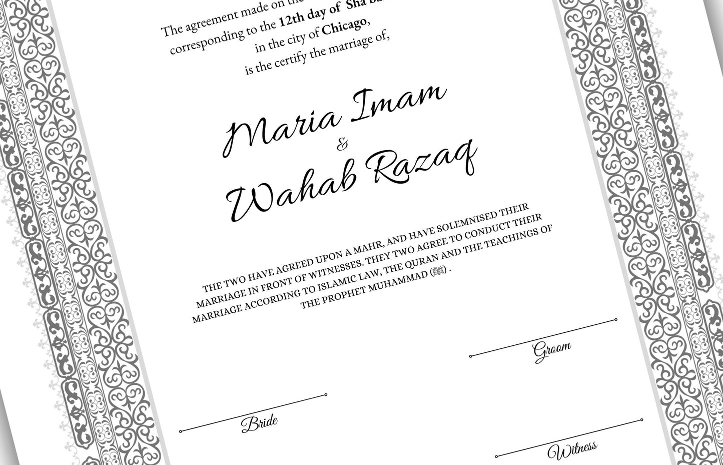 Nikkahnama | Custom Luxury Nikkah Contract | Mughal | Mughal | Inspired Luxury Nikkahnama | Nikkah Certificate in Pdf Template. NN180