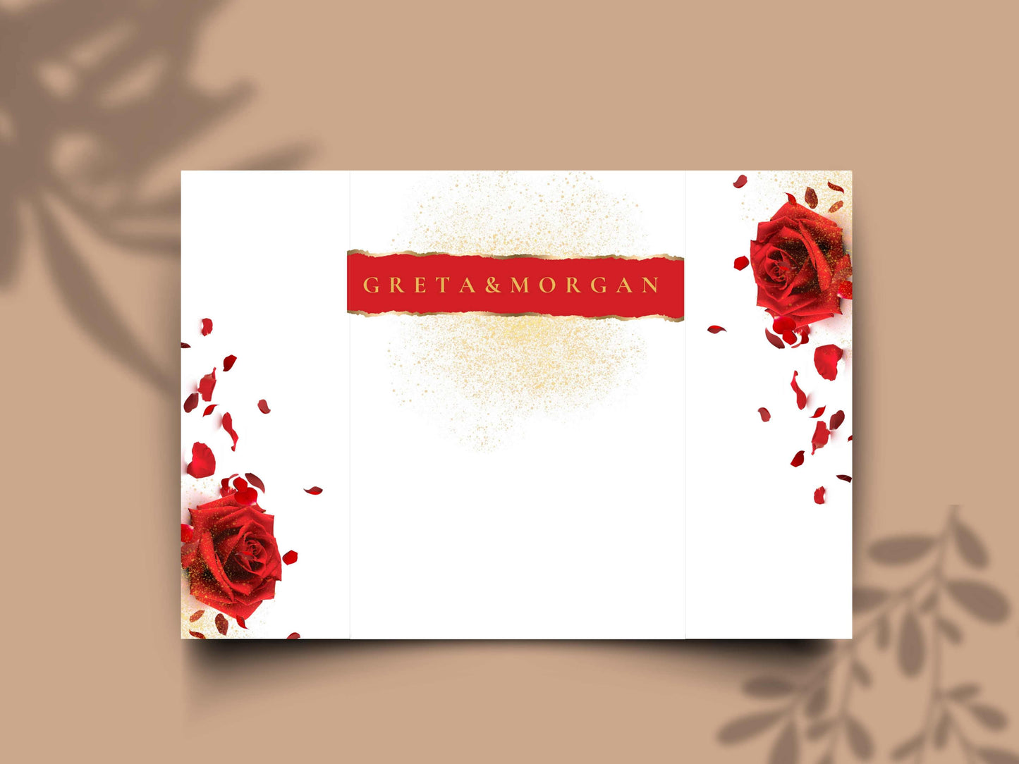 Red Rose Wedding Invitation Template - Gatefold Floral Invite with Itinerary - Elegant Modern Printable Wedding Card. WI157