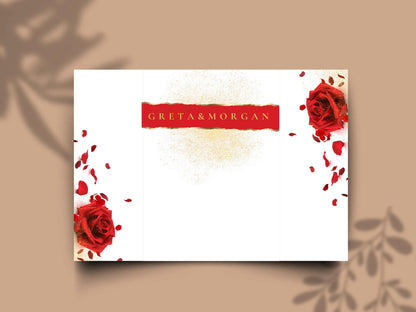 Red Rose Wedding Invitation Template - Gatefold Floral Invite with Itinerary - Elegant Modern Printable Wedding Card. WI157