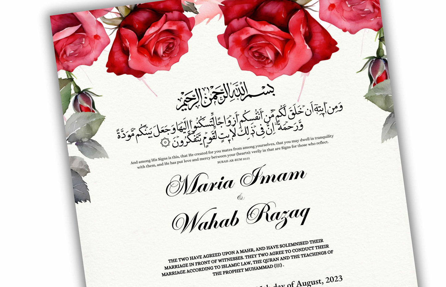 Nikkah Certificate Digital Download Personalised, A4, A3, Template, Instat Download. NN194