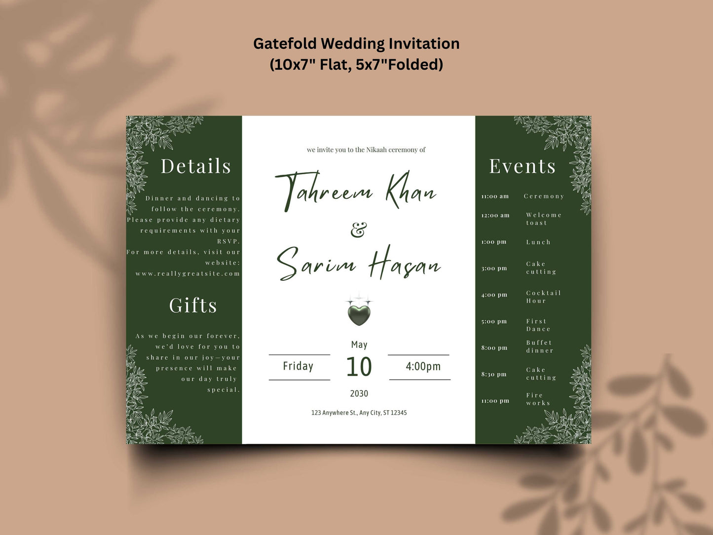 Gatefold Wedding Invitation Template, Menu Card, Thank you Card, Place Card, Name Card WI264