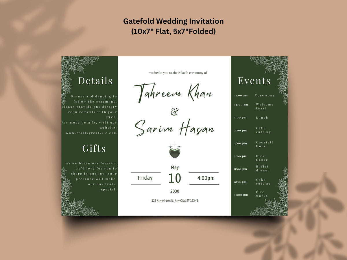 Gatefold Wedding Invitation Template, Menu Card, Thank you Card, Place Card, Name Card WI264