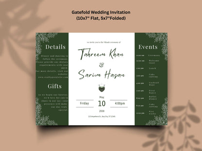 Gatefold Wedding Invitation Template, Menu Card, Thank you Card, Place Card, Name Card WI264