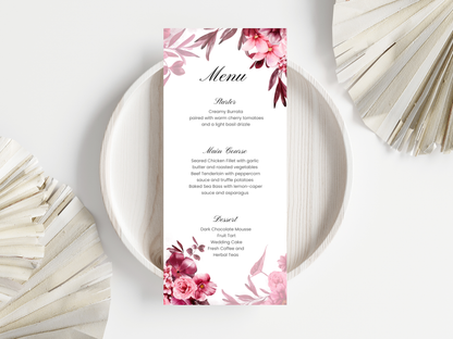 Wedding Menu Template | Editable Canva Place Card. WI212
