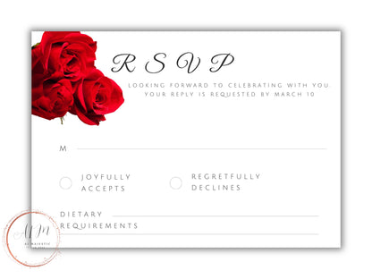 Red Rose Wedding Invitation set, Red Rose RSVP, Dark Red floral, Elegant Red Rose wedding Invitation, Details , Editable,Template. T28