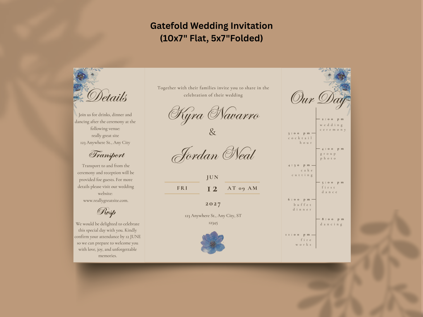 Gatefold Wedding Invitation Template, Menu Card, Thank you Card, Place Card, Name Card WI268