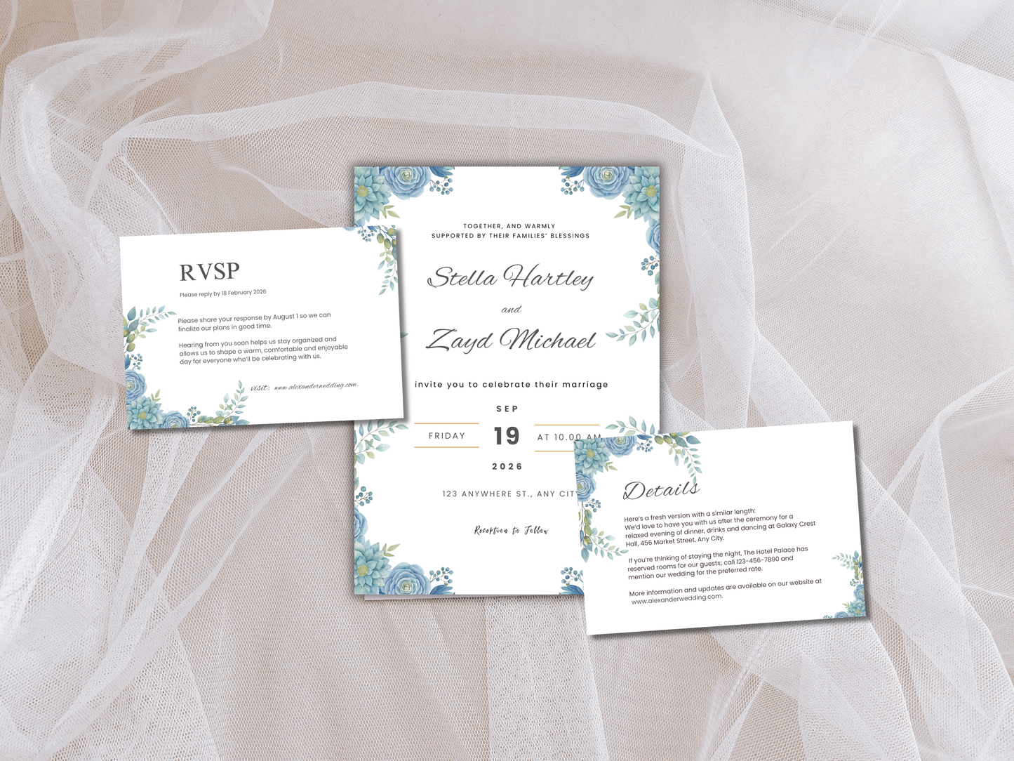 Wedding Invitation Set, RSVP, Dark Floral, Wedding Invitation, Details, Editable, Template, WI241