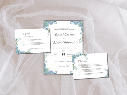 Wedding Invitation Set, RSVP, Dark Floral, Wedding Invitation, Details, Editable, Template, WI241