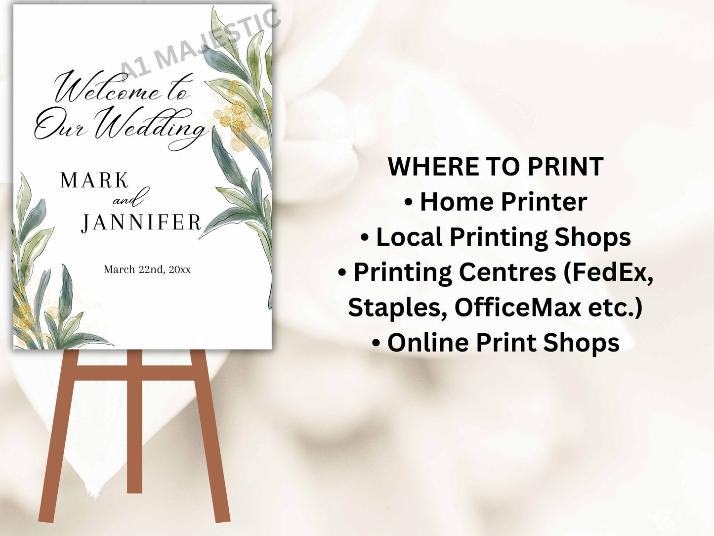 Greenery Watercolor Wedding Welcome Sign Template, Wedding Welcome Sign, Wedding signs, Welcome poster Template. WS12