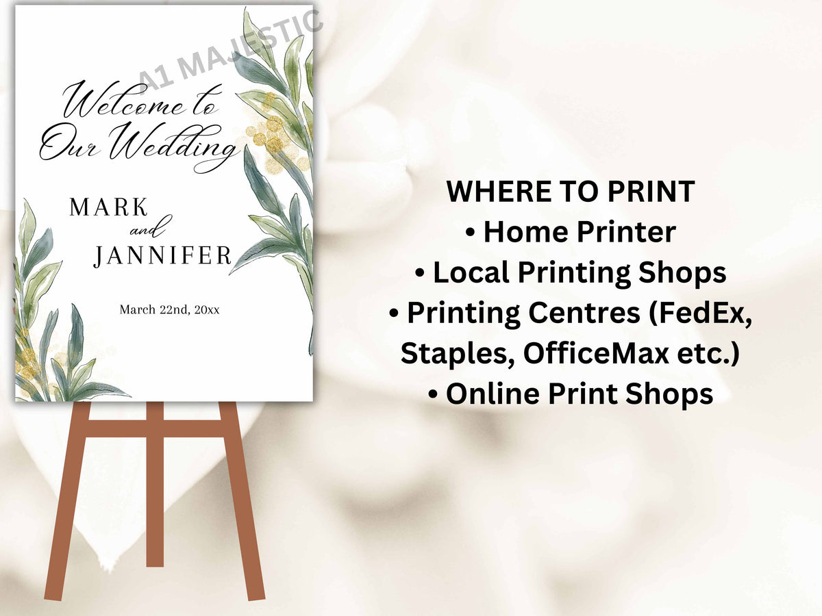 Greenery Watercolor Wedding Welcome Sign Template, Wedding Welcome Sign, Wedding signs, Welcome poster Template. WS12