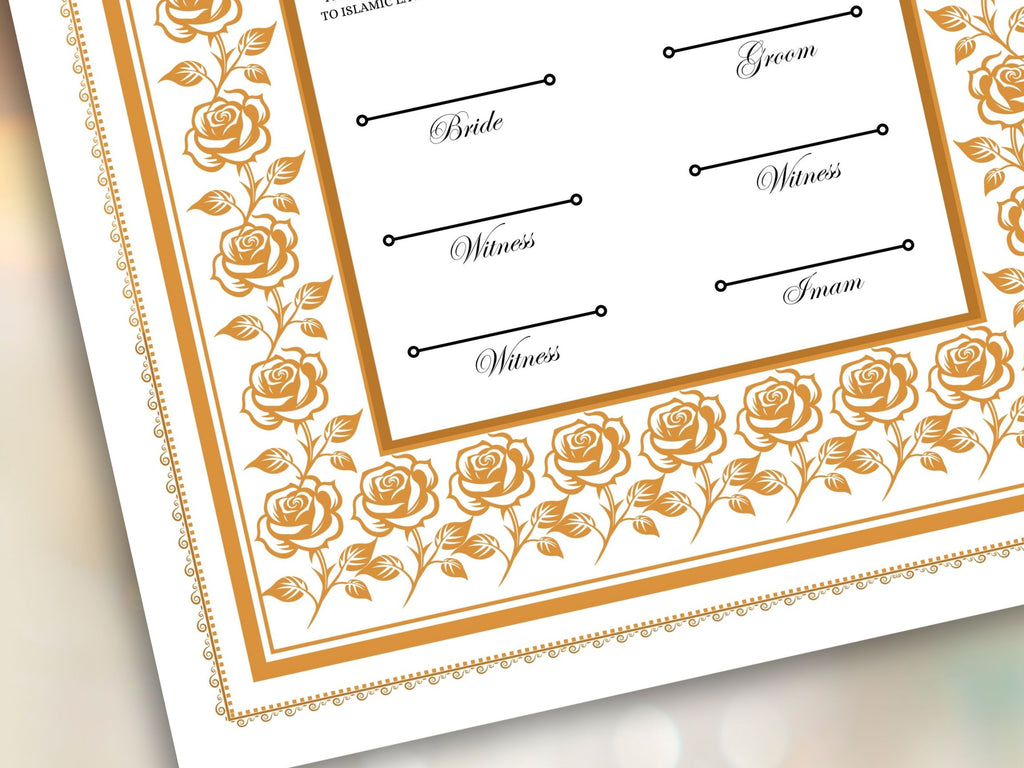 Rose Nikkah Certificate Template, Editable Nikkahnama, Printable Nikah Contract, Muslim Contract, Nikkah Islamic Marriage Contract.NN254