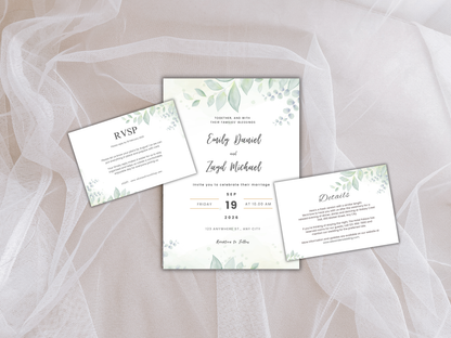 Wedding Invitation Bundle, RSVP, Thank You Card, Table Card, Menu Card, Reception Card, Details Card. WI240