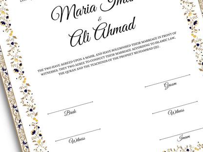 A4/A3 Nikkah Certificate Digital , Nikkah Contract Template, Muslim Marriage Certificate, Editable Wedding Agreement Gift. 146