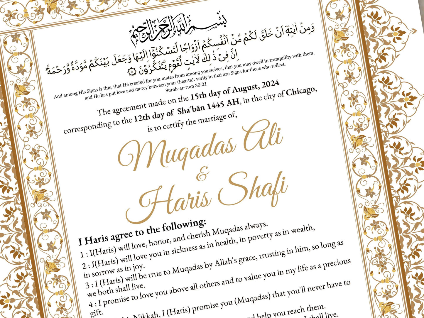 Printable Nikkah Contract, Islamic Wedding Contract, Muslim Nikkah Certificate, Personalised, A4, A3, Template, Instat Download. NN202