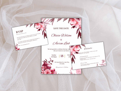 Wedding Invitation Bundle, RSVP, Thank You Card, Table Card, Menu Card, Reception Card, Details Card. WI236