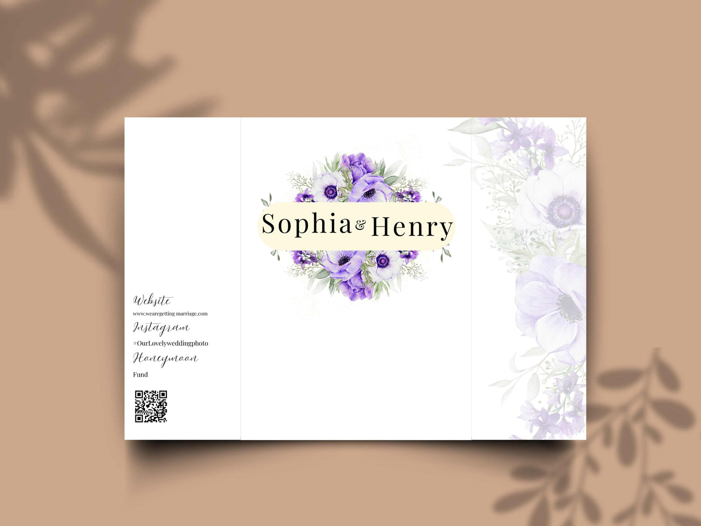 Elegant Purple Floral Wedding Invitation Template | Editable Printable Invite | Save the Date Card | Modern Romantic Wedding. WI168