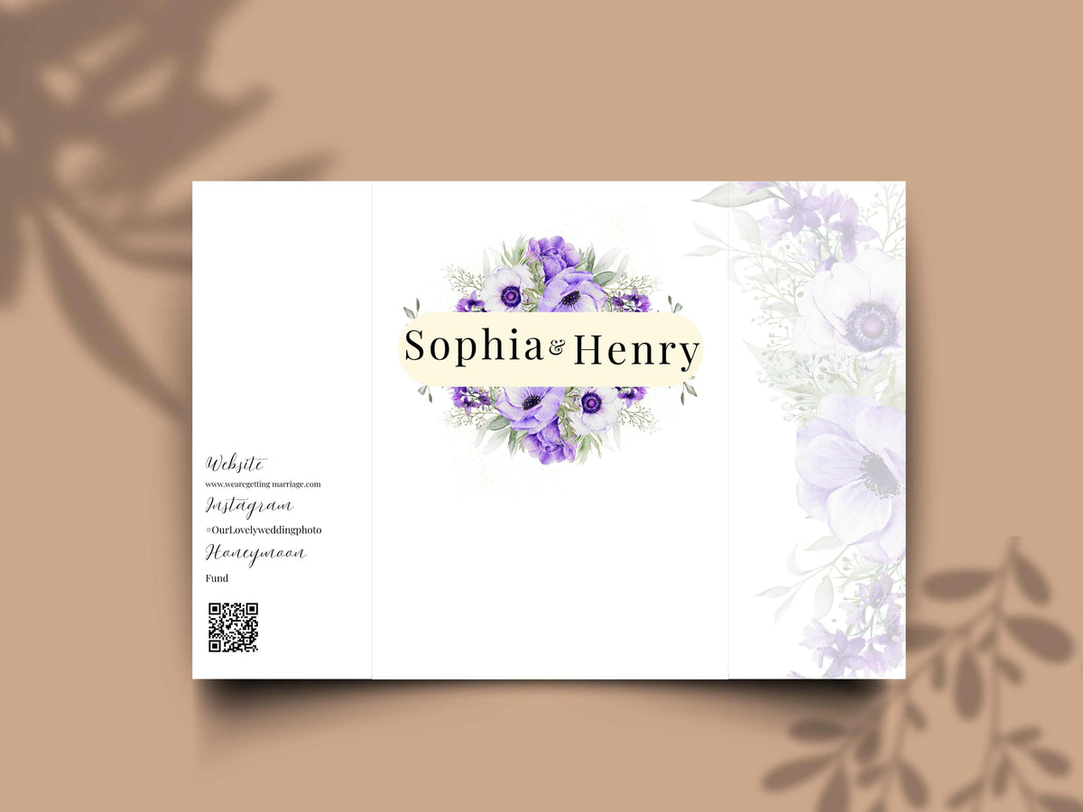 Elegant Purple Floral Wedding Invitation Template | Editable Printable Invite | Save the Date Card | Modern Romantic Wedding. WI168