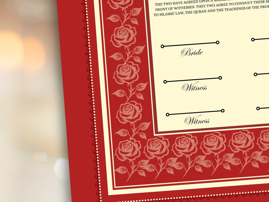 Rose Nikkah Certificate Template, Editable Nikkahnama, Printable Nikah Contract, Muslim Contract, Red Nikkah Islamic Marriage Contract.NN253
