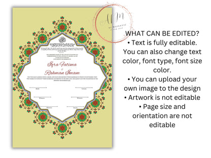 Nikkah Certificate Digital Download Personalised, A4, A3, Nikkah Contract, Muslim Nikkah Certificate Template, Instat Download. NN231