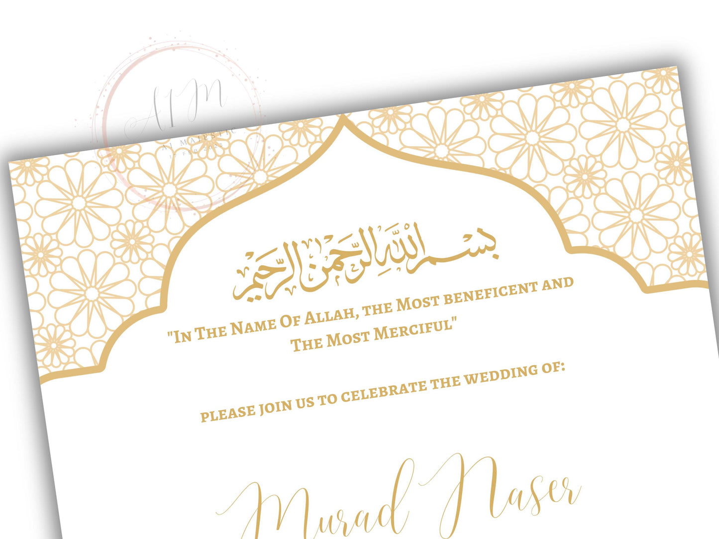 Muslim Wedding Invitation, Nikkah Invitation, Muslim Wedding Invite, Wedding Invite, Invitation Template, Editable Canva Template, WT53